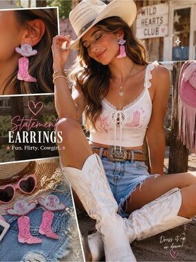 Pink Cowboy Earrings NEW Country Music | Country concert  | festival earrings